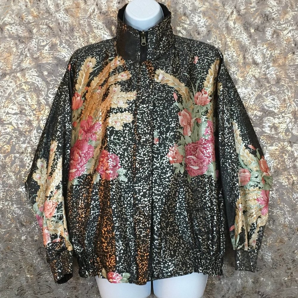 Vintage | Reversible Floral + Black Windbreaker